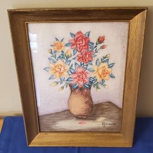 Flowers in a vase drawing, framed, age unknown